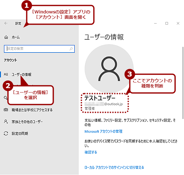 アカウントの種類を確認する（1）